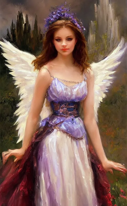 Prompt: Angel knight gothic girl. By Konstantin Razumov, highly detailded