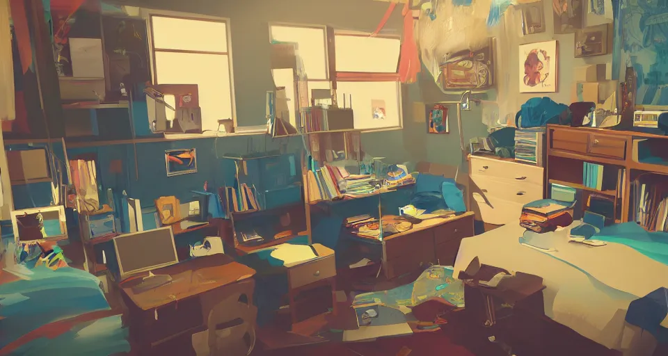 stylized aesthetic messy college dorm room, trending | Stable Diffusion