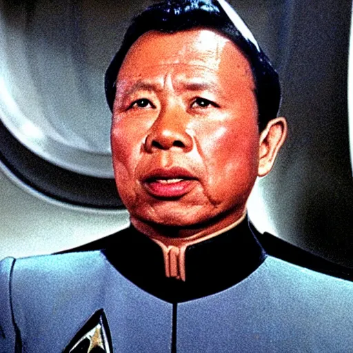 Prompt: A still of Pol Pot in Star Trek