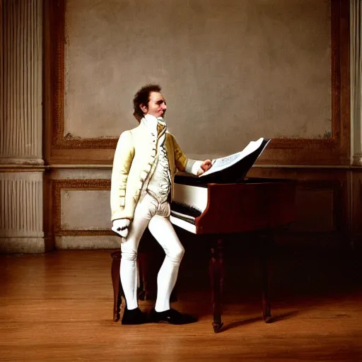 Image similar to award-winning picture of Mozart taken by Annie Leibovitz