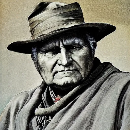 Image similar to painting of chief joseph, in the style of andrew wyeth, award winning, detailed, 4 k, hd