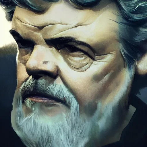 Prompt: A portrait of george lucas, star wars art, art by greg rutkowski, matte painting, trending on artstation