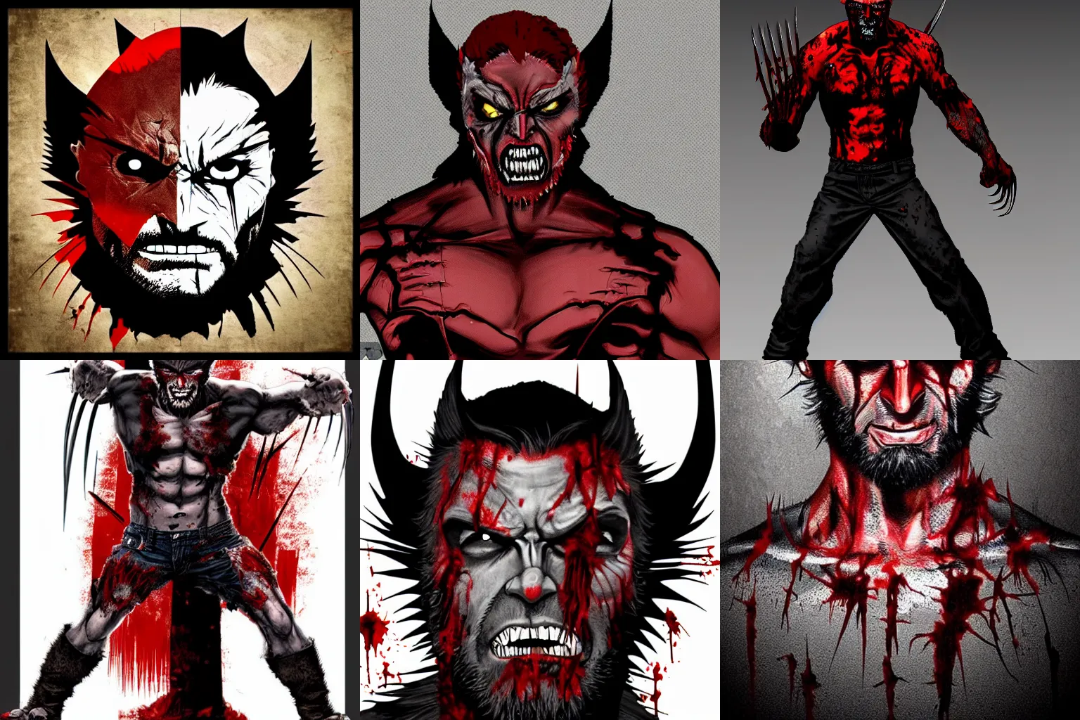 Prompt: Wolverine zombie, realistic, black and red color scheme