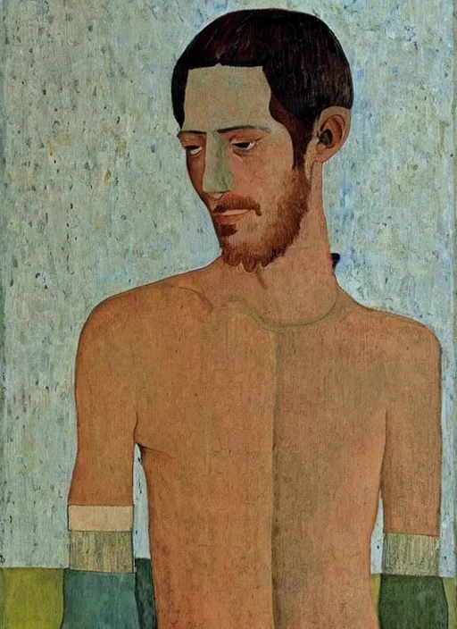 Image similar to a painted portrait of a man, art by felice casorati, aesthetically pleasing and harmonious natural colors, expressionism, natural light, fine day, portrait