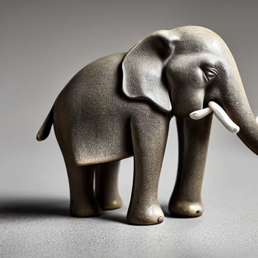 Image similar to studio photo of a ceramic figure, in the shape of an elephant eating a flag. photorealistic, minimalist, ultra detailed.