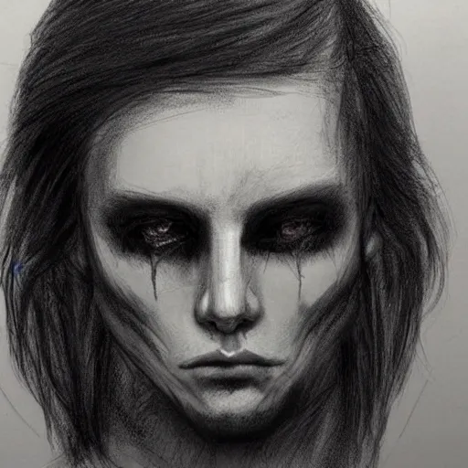 Image similar to an expressionless, dead look that emits nothing but numbness, male, dark aesthetic, realistic drawing