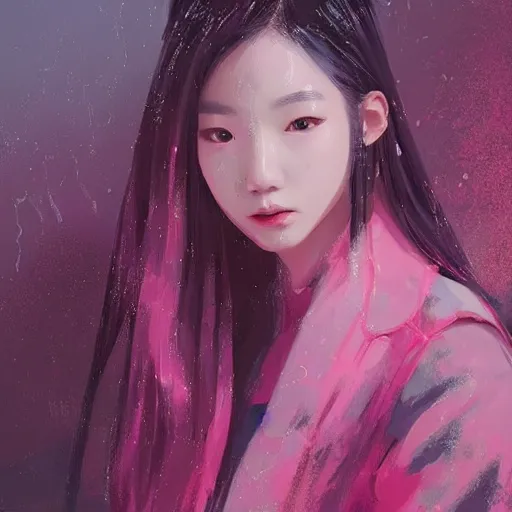 Image similar to “ a portrait of lee chae dam from blackpink, rainy background, pink bright art masterpiece artstation. 8 k, sharp high quality artwork in style of jose daniel cabrera pena and greg rutkowski, concept art by tooth wu, hearthstone card game artwork. ”