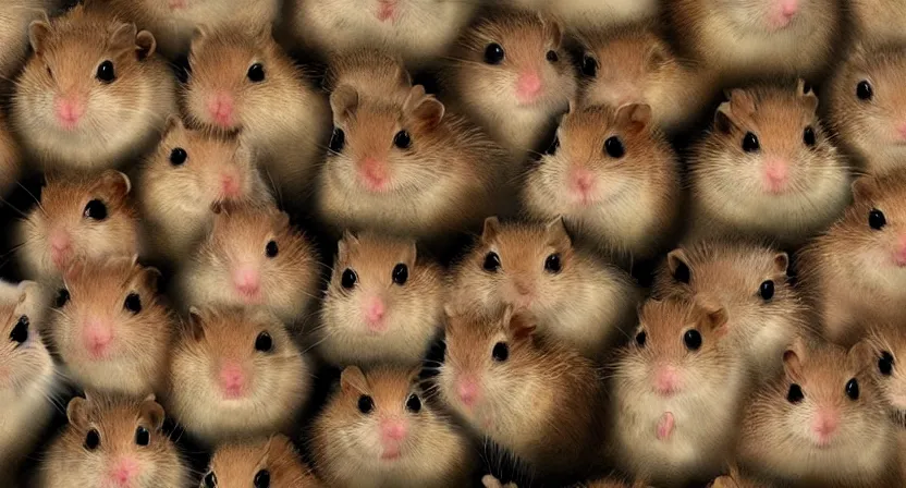 Image similar to an army of angry hamsters, concept art by Doug Chiang cinematic, realistic painting, high definition, digital art, symmetrical, very detailed, extremely high detail, photo realistic, concept art, unreal engine 5,