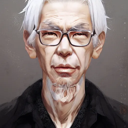 Image similar to anime portrait of an elderly boy, white hair by Stanley Artgerm Lau, WLOP, Rossdraws, James Jean, Andrei Riabovitchev, Marc Simonetti, and Sakimichan, trending on artstation