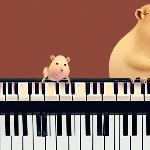 Image similar to Capybara playing on piano at the stage, made by Pixar studio, music cover art,