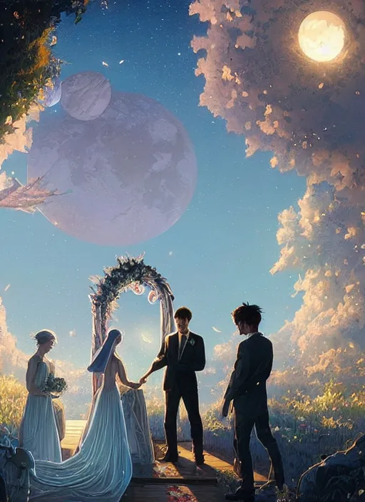 highly detailed wedding ceremony on moon illustration | Stable ...