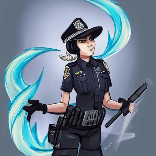 Image similar to beatiful anthropomorphic female dragon working as a police officer, cartoon, digital art, full character, high detail drawing