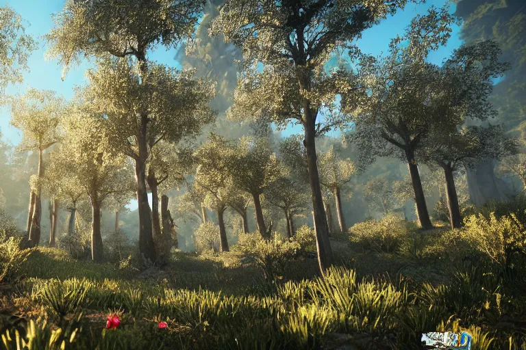 Prompt: diamond forest with gilded trees and jeweled flowers by unreal engine, photorealistic