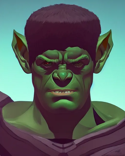 Image similar to « a portrait of a muscular green orc, a character portrait by paul kelpe, reddit contest winner, sots art, ilya kuvshinov, 2 d game art, parallax »