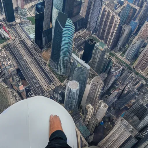 Prompt: Man looking down from the tallest building in the world