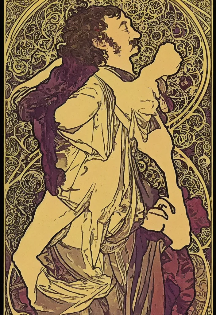 Image similar to geoffrey hinton as the emperor on a tarot card, tarot in art style by alphonse mucha