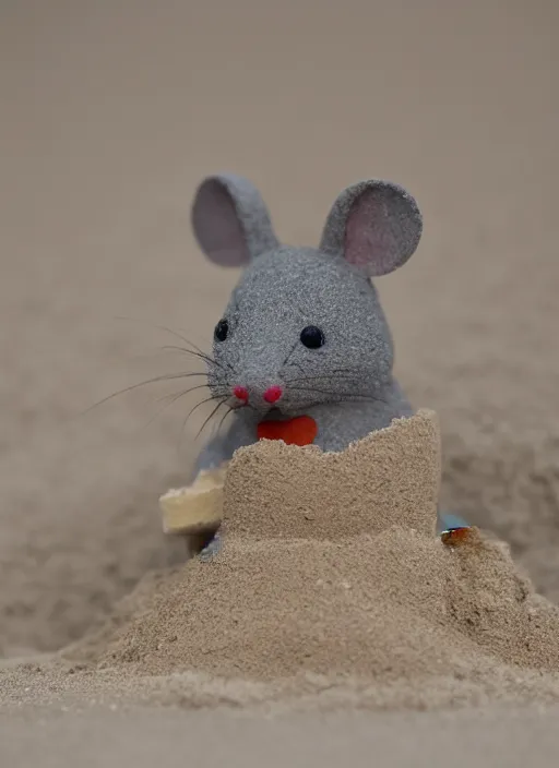 Image similar to wide dslr photo still of a mouse inside a perfect sandcastle, 8 k, 8 5 mm f 1. 4