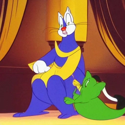 Image similar to 1990 Disney animation cel still of a royal cat