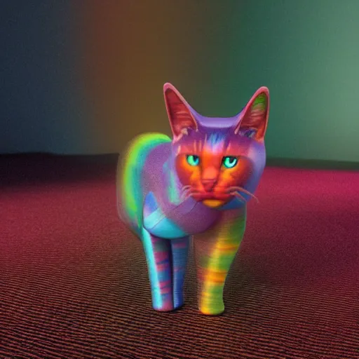 Prompt: 3d rainbow cat character by Beeple, front view