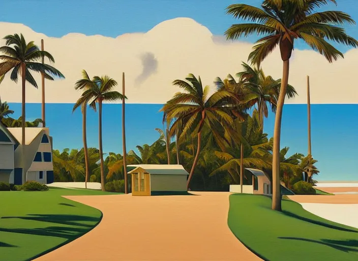 Prompt: houses near the beach, palm trees, kenton nelson,