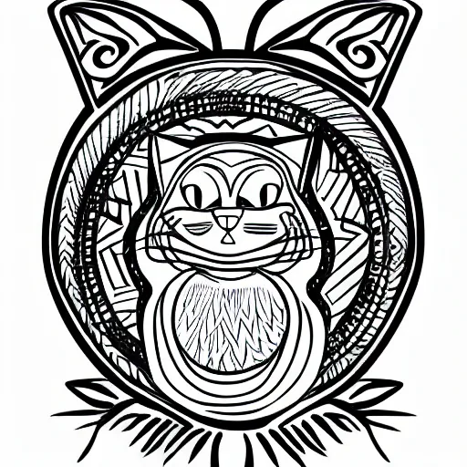 Image similar to tattoo sketch of a cat hugging the sun, on a canva, blackwork, ornamental, line art, vector,