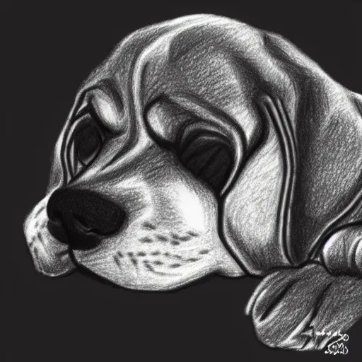 Image similar to a drawing of a sleeping beagle puppy, the nap team captain