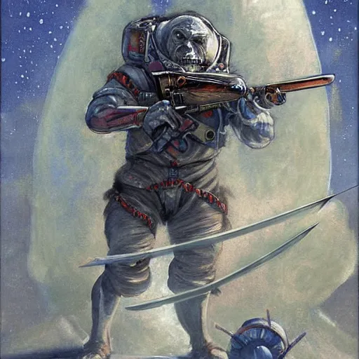 Image similar to orc spaceman shooting a bow, digital painting, by bowater charlie, by delville jean