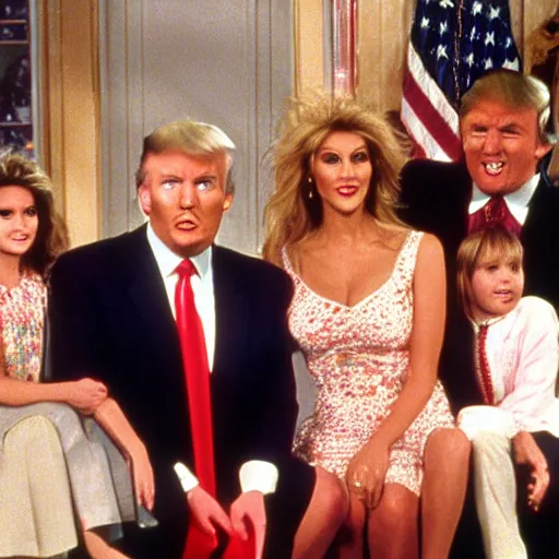 Prompt: still color donald trump and family on tv show married with children 1 9 8 7 8 k, 1 5 0 mp,