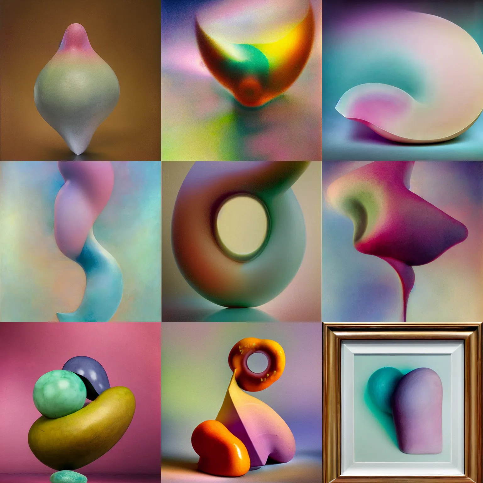 Prompt: one balanced asymmetrical biomorphic form with ombre pastel colors, by thomas moran, professional fruit photography