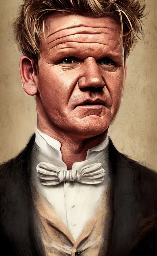 Image similar to Portrait of Gordon Ramsay as a victorian gentleman, male, detailed face, 19th century, highly detailed, cinematic lighting, digital art painting by greg rutkowski