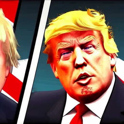 Image similar to boris johnson and trump in heist gear GTA V loading screen