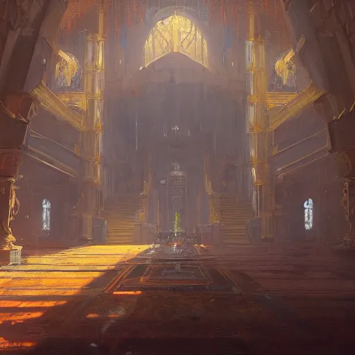 Image similar to the inside of a god palace by greg rutkowski, trending on artstation, aesthetic