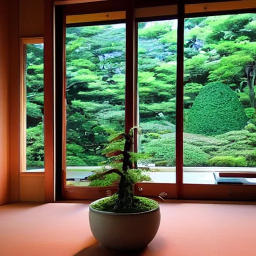 Prompt: “ tatami room, ikebana, summer kakejiku ”