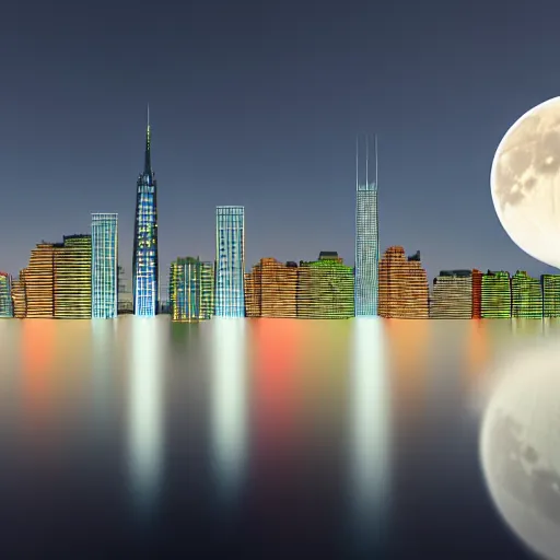 Image similar to a multilunar skyline view with ten different sizes and separate moons