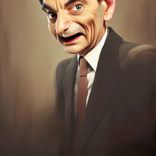 Prompt: portrait of mr. bean as roger rabbit painted by greg rutkowski