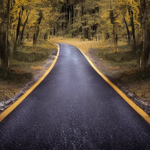 Image similar to hype realistic piano road, leading to nowhere