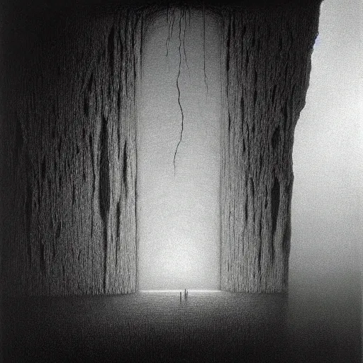 Prompt: when you look too long at the abyss the abyss looks back at you. by zdzislaw beksinski, hyperrealistic photorealism acrylic on canvas, resembling a high resolution photograph