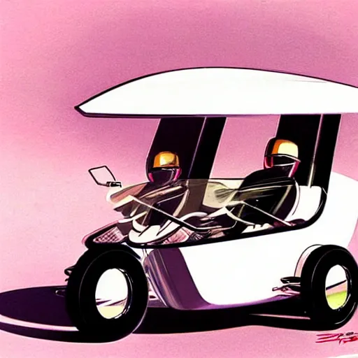 Image similar to concept art for a car with sidecar, painted by syd mead, high quality