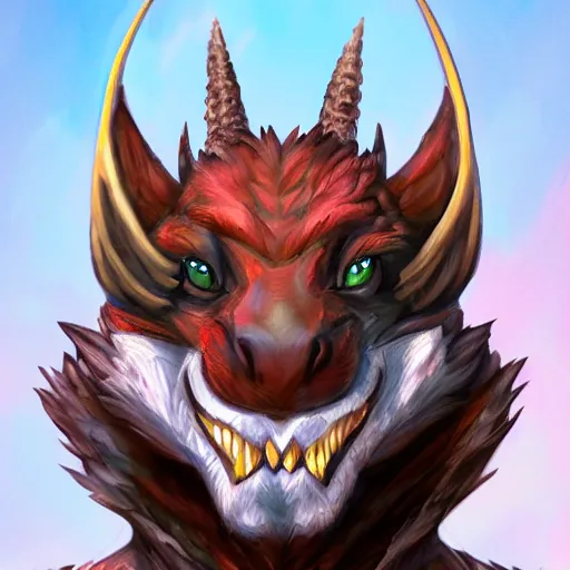 Image similar to anthro art, dragon head smiling into the camera, furry art, furaffinity, extremely detailed, digital painting, artstation, concept art, smooth, sharp focus, illustration, trending