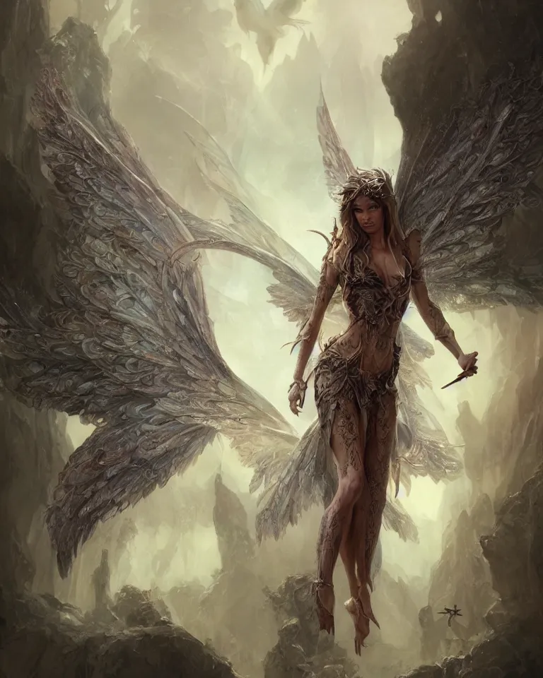 Prompt: denise richards as a fairy with wings, hyper realistic face, beautiful eyes, fantasy art, in the style of greg rutkowski, illustration, epic, fantasy, intricate, hyper detailed, artstation, concept art, smooth, sharp focus, vibrant