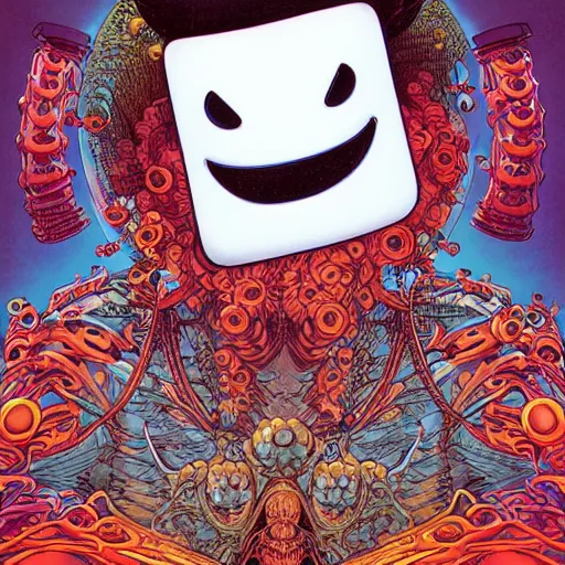 Image similar to portrait of crazy marshmello, symmetrical, by yoichi hatakenaka, masamune shirow, josan gonzales and dan mumford, ayami kojima, takato yamamoto, barclay shaw, karol bak, yukito kishiro