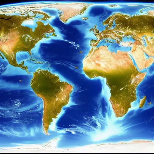 Image similar to a sattelite image of continents with life indicated by lights on the surface