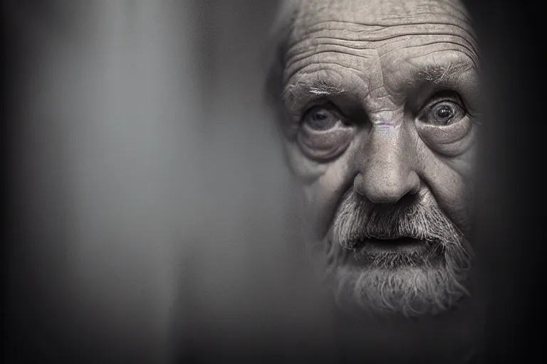 Image similar to a cinematic, close up portrait, of an old man, looking in the window, fantasy, dramatic, soft light, dreamy, facial features, detailed, deep focus, movie still, dramatic lighting, ray tracing, by hendrik kerstens and paolo roversi