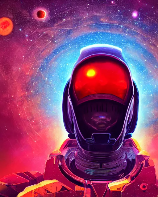 Prompt: symmetrical extreme closeup portrait silhouette mass effect astronaut looking at an energy temple on jupiter, jagged rocks, sparse plants, weird, creepy, quiet, red color scheme, andromeda krogan nebula aurora, bioluminance alena aenami artworks in 4 kby gustave darrow, moebius!! dan mumford thomas kinkade