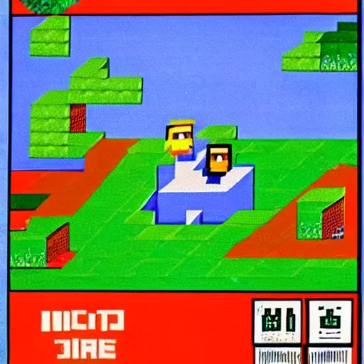 Image similar to Minecraft as a game for ZX Spectrum, photo from 1984 gaming magazine