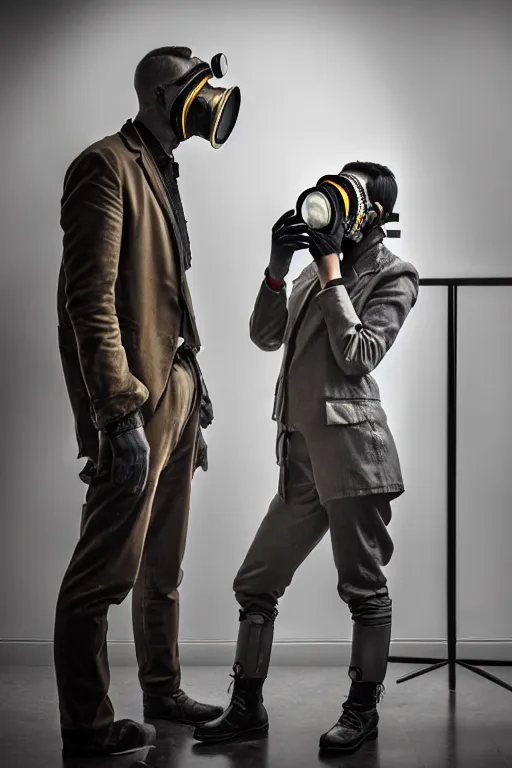 Image similar to people with gas mask stand on covvin, photorealistic, smooth, 4 k, aesthetic lighting, baroque object, hyperdetailed, professional photography, pullitzer winning, photo by : canon eos 5 d mark iv, by karah mew and adnan abidi