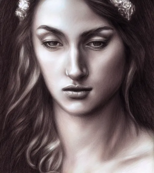 Image similar to drawing of the greek goddess aphrodite, fantasy art, hyper realistic, amazing detail, in the the style of casey baugh