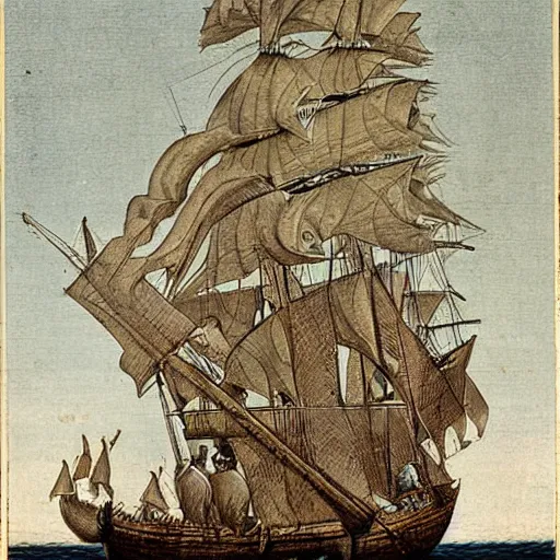 Prompt: caricature of a portuguese ship in 1 6 0 0 s