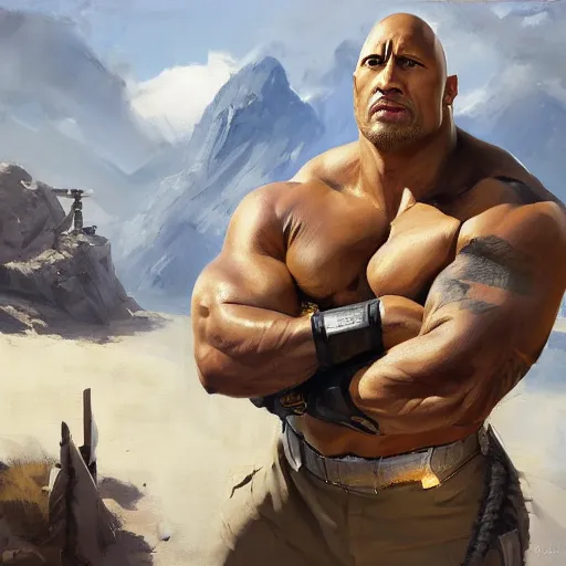 Prompt: greg manchess portrait painting of fully armored the foundation aka dwayne the rock johnson as overwatch character, medium shot, asymmetrical, profile picture, organic painting, sunny day, matte painting, bold shapes, hard edges, street art, trending on artstation, by huang guangjian, gil elvgren, ruan jia, greg rutkowski, gaston bussiere