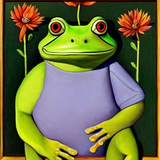 Image similar to The best painting of a frog of all time, by Grant Wood